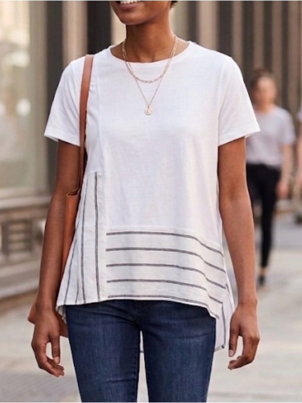 St. John White Short-Sleeve Asymmetrical Stripe Tee